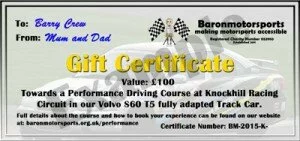 Example of a gift certificate for part of the course value